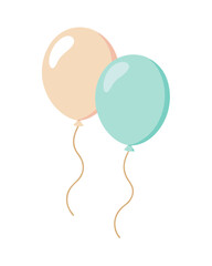 pair of minimal round balloons, clean outline, soft pastel fill, metallic gold ribbon details, floating celebration mood, isolated on white, vector flat minimalism
