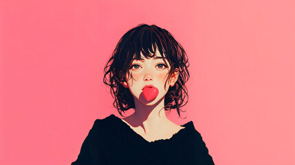 ハートのチョコレートを持つ若い女性