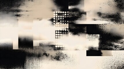 A stylish sepia and black abstract composition featuring halftone dots and weathered textures for a vintage industrial aesthetic.