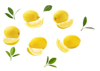 vibrant photograph composition with fresh lemons and green leaves, a bright and cheerful illustration for use in healthy lifestyle and food-related content.