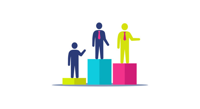 business people standing on colorful podium bar chart illustrating employee performance ranking and career growth ideal for hr reports
