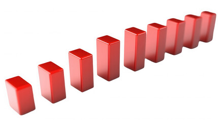 Red blocks arranged in a row on a black background creating a visual representation of a graph trend on transparent background