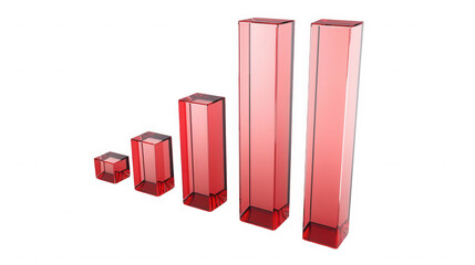 Red translucent bar graph showing increasing values on a black plain background in a studio shot on transparent background