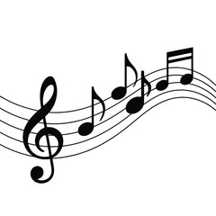 Musical notes and treble clef gracefully floating on a wavy staff