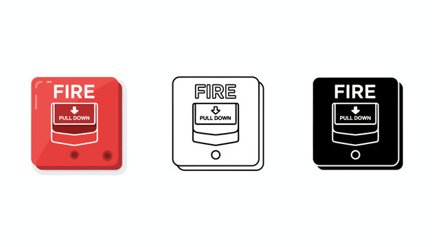 Three fire alarm icons in red, white, and black on a plain white background