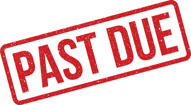 Critical financial notification on a red distressed rubber stamp highlighting PAST DUE status for payment