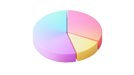 Isolated pastel colored pie chart with four sections on a black background in a studio shot on transparent background