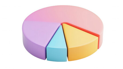 A colorful pie chart with pink purple blue and yellow sections representing data in a visual format on transparent background