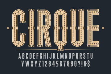 Retro circus show alphabet, fairy LED lamps letters and numbers.
