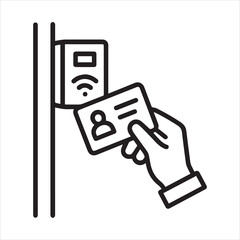 Badge scanning at door outline icon vector