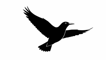 Obraz premium Silhouette of a black bird in flight with wings spread wide.