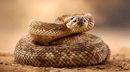 Obraz premium Coiled Rattlesnake Ready to Strike in Natural Habitat.