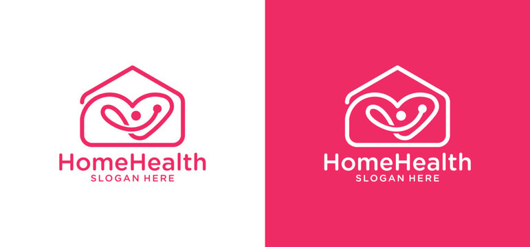Vector home health logo design symbolizes care with a heart and stethoscope. Suitable for health brochures, websites, and social media posts.