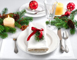 Festive holiday table setting with Christmas decorations