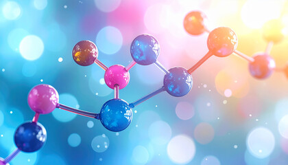Simple molecular model with soft bokeh and bright light flares molecule atom