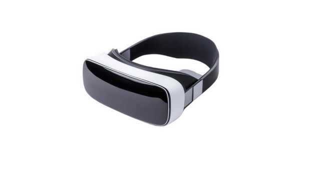 A vr headset with a black and white design sitting on a black background in a studio setting on transparent background - Powered by Adobe