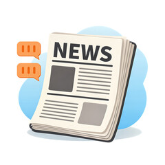 Folded newspaper with speech bubbles.