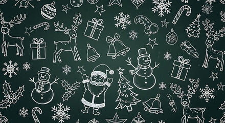 Christmas festive chalkboard illustration with seasonal symbols and ornaments