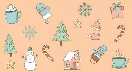 Festive holiday icons christmas themed illustrations on transparent background