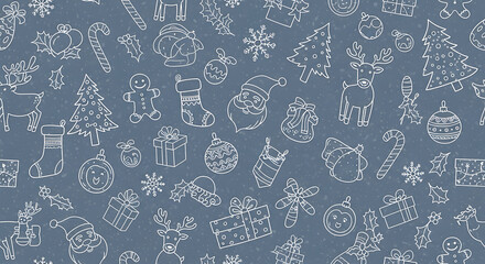Christmas festive background with assorted seasonal icons and transparent overlay