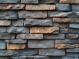 rustic stacked stone wall of rough rectangular blocks with warm sunlight highlights and deep shadows, textured masonry conveying a sturdy calm and grounded atmosphere