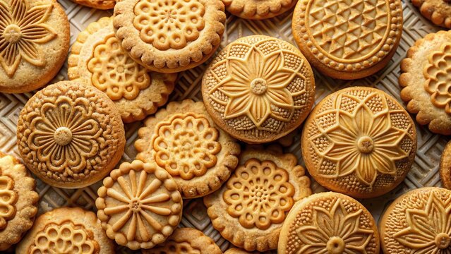 Crumbly tea biscuits with intricate patterns and flavors