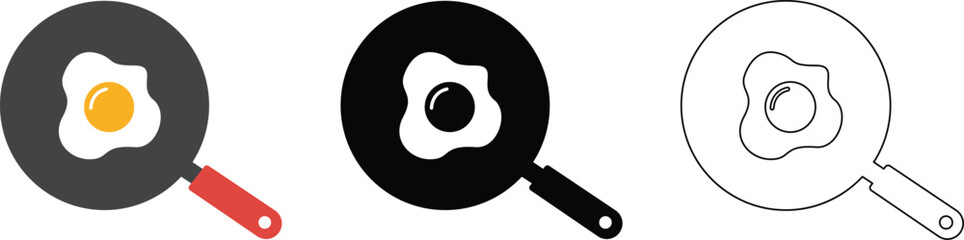 Obraz premium Sunny side up egg in pan vector Illustration for cooking concept.