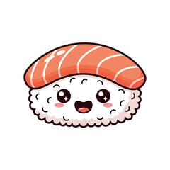 Cute cartoon sushi illustration with smiling face and salmon topping