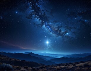 Fototapeta premium Scenic night landscape with distant mountains, stars and cosmos