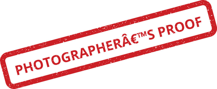 Distressed red rectangular stamp vector with PHOTOGRAPHERS PROOF text for client review or studio workflow