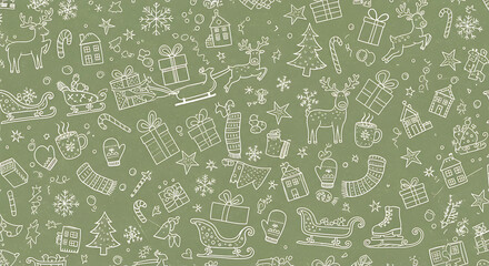 Festive christmas pattern with holiday elements on transparent background