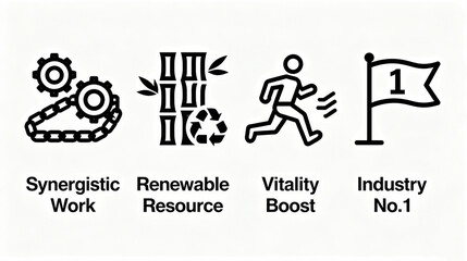 Elements such as collaborative work and renewable resources represent the enhancement of vitality and industry-leading product characteristics, suitable for corporate promotional materials.
