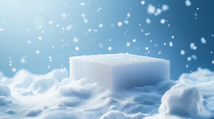 Christmas tree with white snowdrift,snowflakes,snow land,podium with bauble,Christmas theme stage podium mock up for product placement,Happy New Year. Celebrate party,Xmas Poster,web banner,festive.