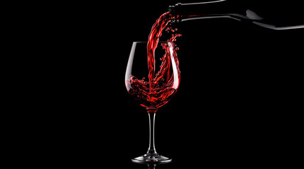 Captivating deep red wine gracefully pours into a glass creating a dynamic splash High contrast on