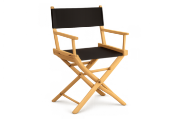 Director chair in wood and black canvas, representing film production, movie sets, cinema, show business symbols, isolated