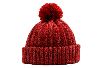 Red knitted beanie with pom pom