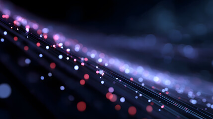 Illuminated Fiber Optic Cables: Abstract vision of light streams with a network of glowing dots, embodying the fast and seamless flow of information through digital communication channels.