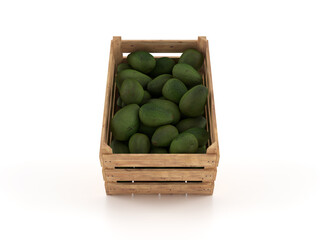 Wooden crate with avocados