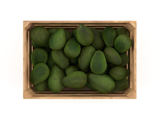 Wooden crate with avocados