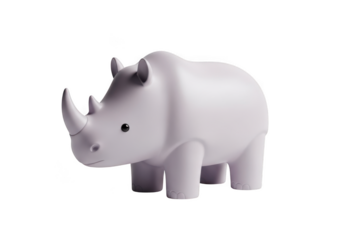 White plastic rhinoceros toy with horn and legs on transparent background