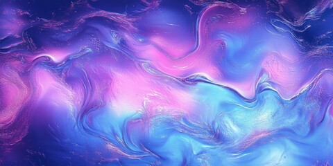 swirling iridescent blue, pink and purple fluid with glossy metallic highlights evoking dreamy ethereal calm and graceful motion