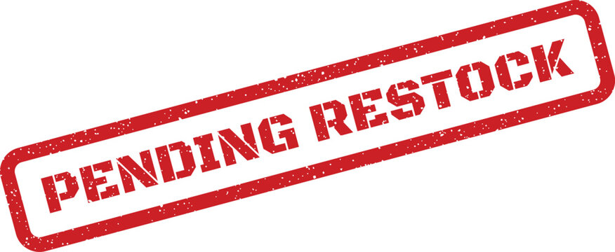 Distressed rubber stamp effect featuring the prominent phrase pending restock for inventory and supply chain notifications