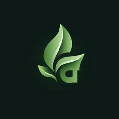 three layered green leaves forming a stylized lowercase letter on a dark background, modern eco logo conveying freshness, serenity, and sustainable growth