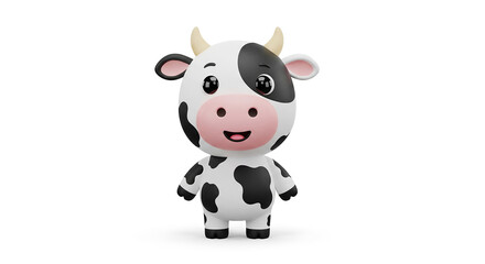 Obraz premium Cute 3D Cartoon Cow Character Isolated on White Background