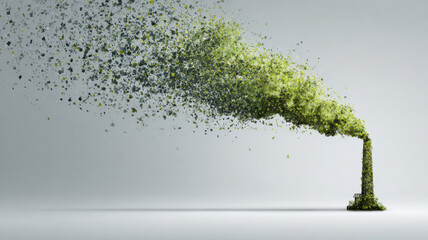 A symbolic representation of environmental pollution, depicting a factory chimney emitting a cloud of green pollution