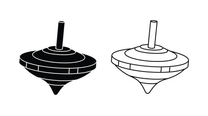 Two classic spinning tops in a stark black and white silhouette