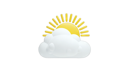 3D Rendered Sun and Cloud Icon on White Background