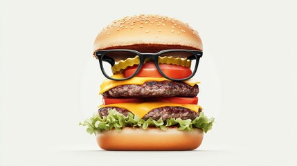 a delicious burger with a perfectly toasted bun, a juicy patty, melted cheese, crisp lettuce, fresh tomato slices, and a dollop of ketchup and mustard. The burger is stacked high and looks juicy