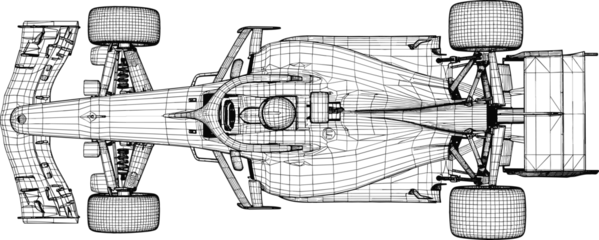 Foto auf Acrylglas F1 Top view 3D wireframe mesh model of a professional racing car for automotive engineering and digital design projects  © Bappi