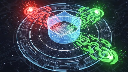 A technological concept of cybersecurity protecting digital data from a cyberattack